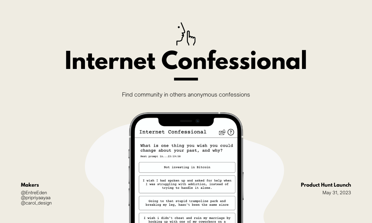 internet confessional website product hunt promo image